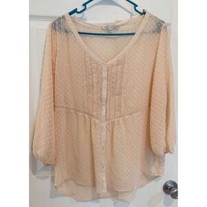 LC Lauren Conrad Swiss Dot Sheer Blouse Pink XL